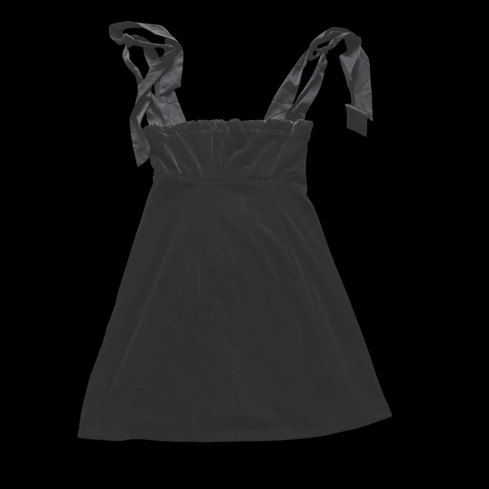 Y2K Danielle Bernstein Black Velvet Tie Shoulder Mini Dress Ruffle Trim XS